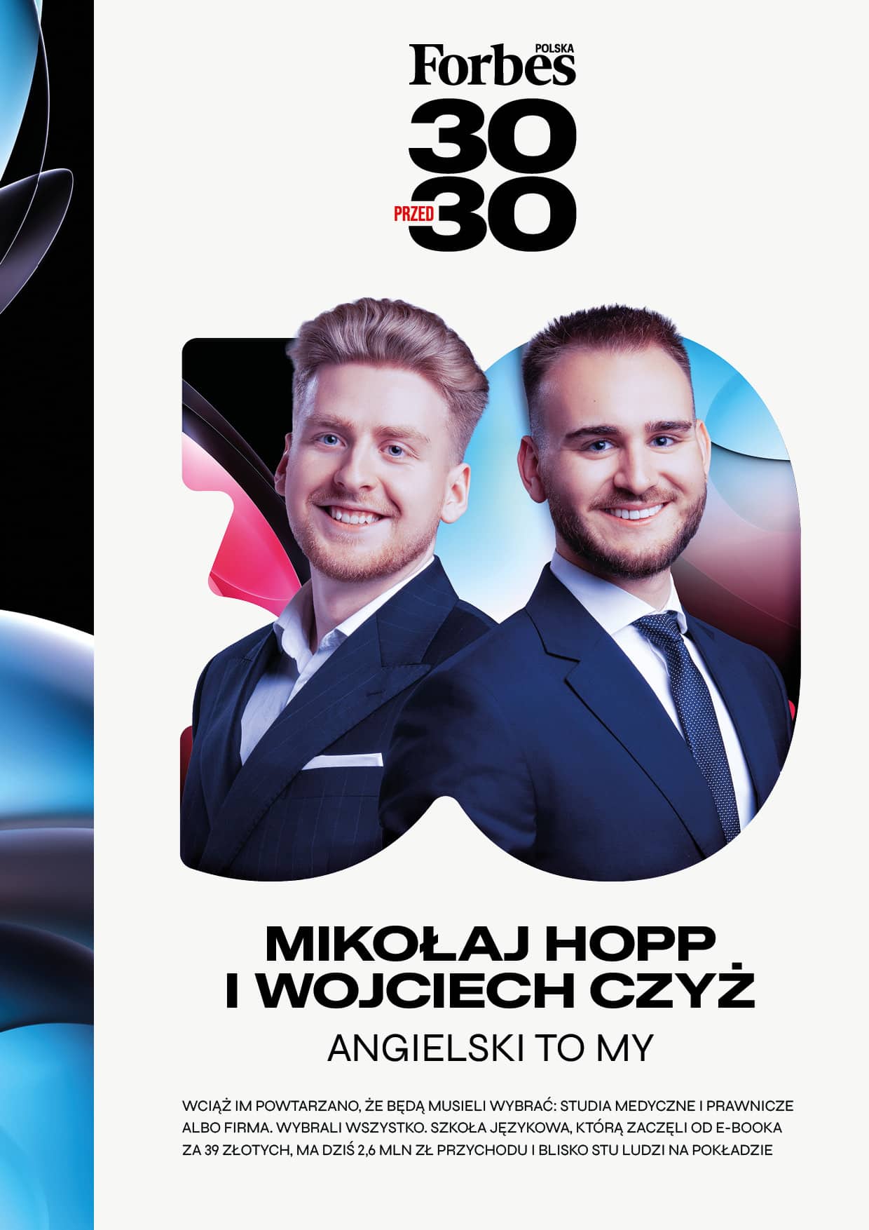Grafika Forbes 30 przed 30 2026 z Wojciechem Czyżem i Mikołajem Hoppem - AngielskiToMy